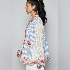 NWT! Pol Floral Lace Patched Up Striped Duster w/ Pockets